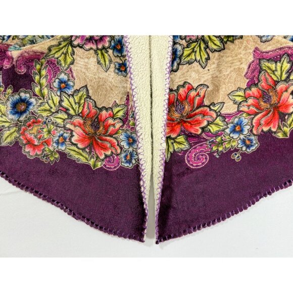 Johnny Was BIYA Sherpa Lined Floral Hoodie Jacket Boho Artwear Velvet M Jewelton - Picture 13 of 16